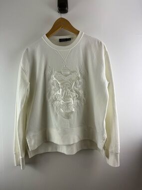 Polo Ralph Lauren White Satin Embroidered Crest Sweatshirt - Medium